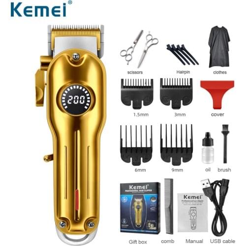 Kemei All-metal Professional Barber Hair Clipper LCD Rechargeable Cordless Hair Trimmer for Men Electric Hair Cutting Machine