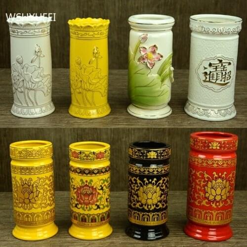 Chinese Ceramics Buddhist Supplies Incense Tube Home Flower Arrangement Vase Ornaments Fine Buddha Hall Worship Accessories