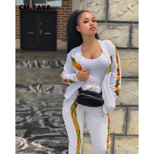 CM.YAYA Women Tracksuit Patchwork Zip Tops + Pockets Pants Two 2 Piece Sets Casual Comfortable Pants Set Fashion Outfit Autumn