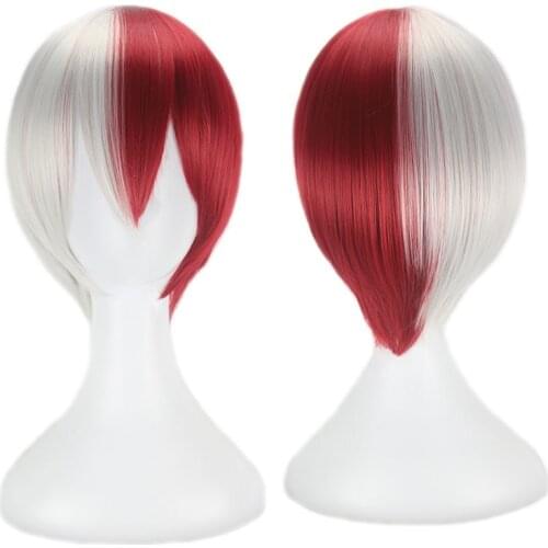 Demon Slayer Cosplay Short Wig Hair Anime Demon Slayer Character Kimetsu No Yaiba Kamado Uniform Wig Red and White Short Wig