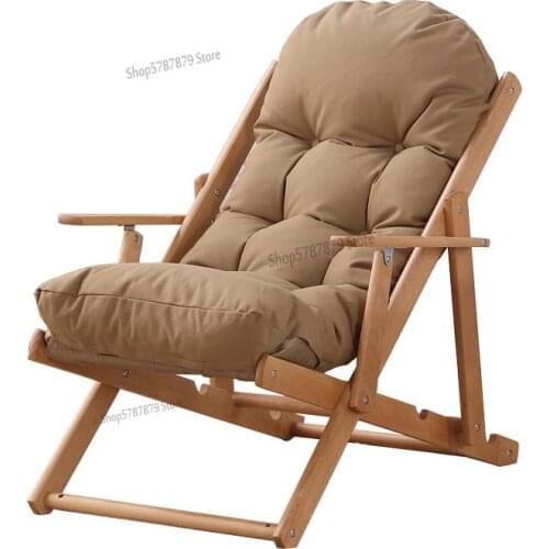 Lounge chair balcony home leisure Nordic folding lunch break chair solid wood beach siesta chair lazy easy chair
