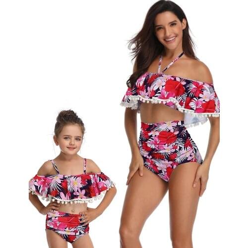 Mommy and Me Swimsuits Family Matching Two Pieces High Waisted Bikini Set for Women Girls