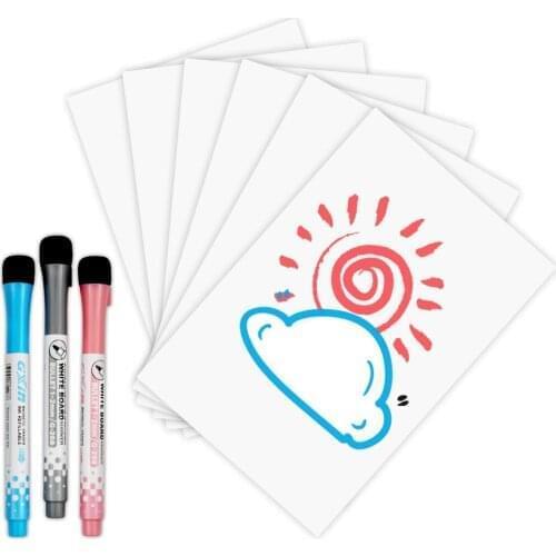 Magnetic Whiteboard Sticker 4*6 inch Dry Erase Drawing Fridge Stickers Office Teaching practice writing board 6 Stickers 3Pens