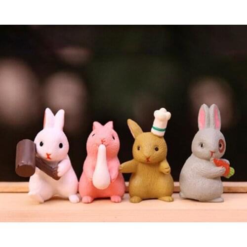 Cute Easter Rabbit Bunny Figurine Micro Landscape Ornament Cake Topper Decor H58C
