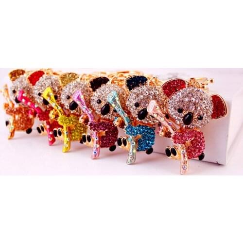 Cute Animal Koala Pink Pendant Key Gold Chain Car Key Ring Holder Bag Car Keychain Rhinestone Crystal Key Chains