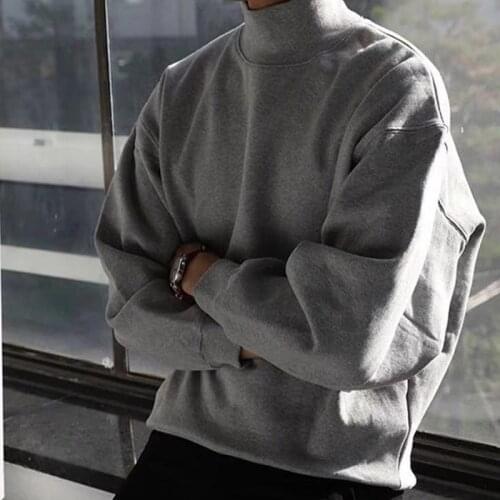 Large size autumn hoodie mens high neck long sleeve casual fleece mens hoodie oversized mens sweatshirt loose