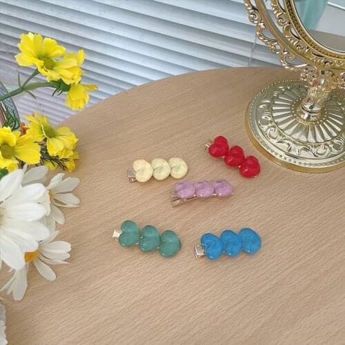 2021 New Children Cute Colors Acrylic Heart Ornament Hair Clips Girls Lovely Barrettes Hairpins Kids Fashion Hair Accessories