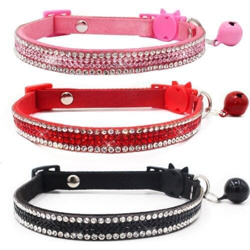 Dog Collar Crystal Necklace For Puppy With Bell Breakaway Neck Ring Safety Doggie Neck Strap Accessories Pet Products