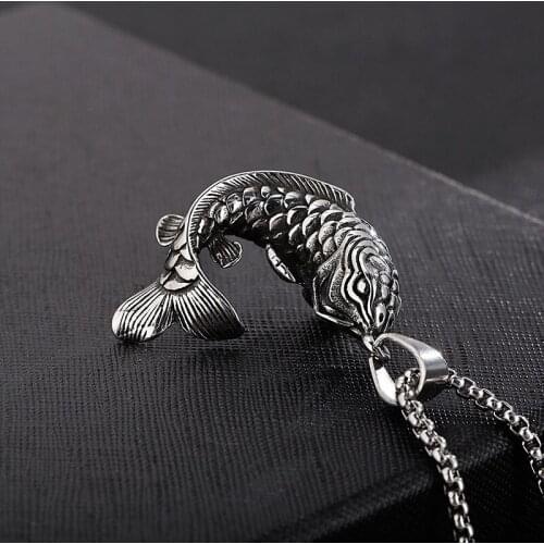 Detailed 3D Stainless Steel Koi Fish Pendant Necklace for Men Women Fashion Goldfish Necklace Punk Hip Hop Biker Jewelry Gift