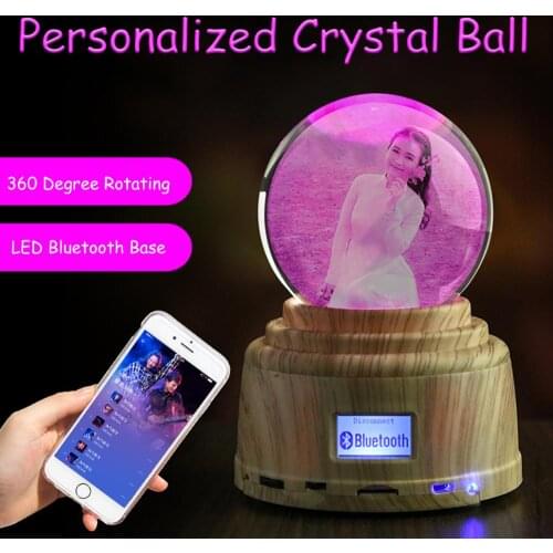 Personalized Photo Crystal Ball Custom Engraving Picture with Bluethooth Music Led Base Rotating Display RGB Remote Control