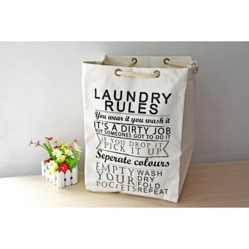 Big Size Durable Cotton Linen Portable Folden Bag With Thick Cotton Rope Hamper Storage Practical Shopping Hand Bag
