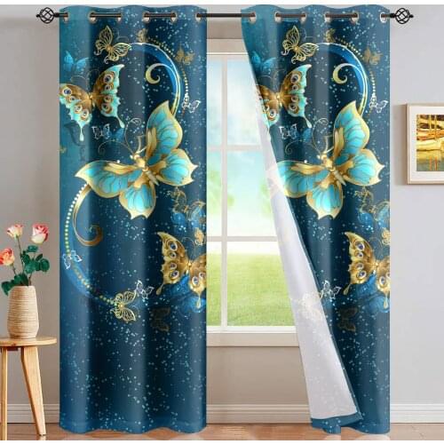 Drop ship European Style Window Decoration Curtain Cute Animal Butterfly Print Modern Blackout Curtains for Bedroom Living Room