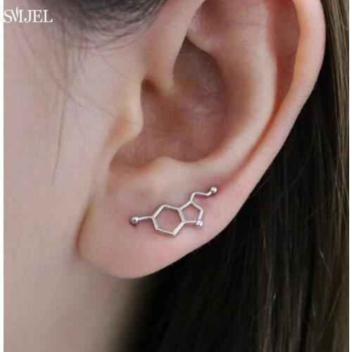 Fashion Serotonin Molecule Ear Climbers Earing Jewelry Chemistry Ear Crawler Pendients Geometric Earrings for Women Kids Gifts