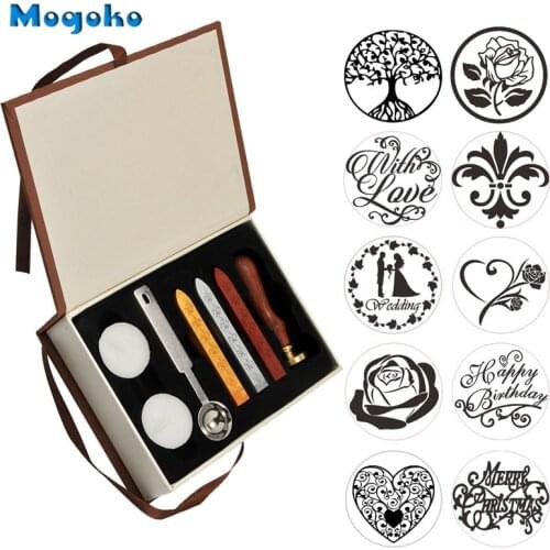 Mogoko Vintage Sealing Wax Stamp With Seal Wax Sticks without Wicks Spoon Candles Kit Tree of Life Weeding Heart Rose With Love