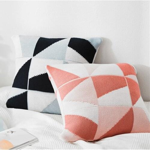 Knitted Cushion Cover Pink Blue Geometric Trinagle Pillow Case 45cm*45cm Soft Home Decoration for Nursery Room Bed