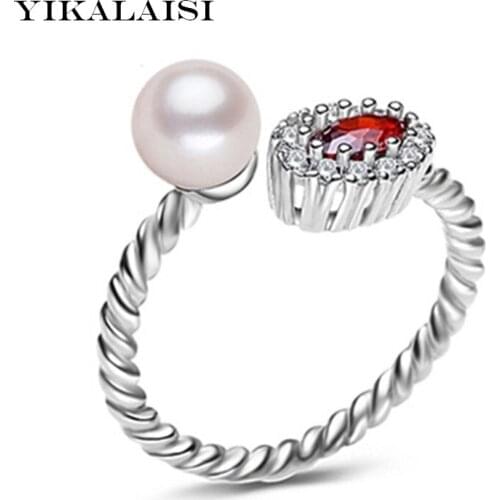 YIKALAISI 2017 Fashion Pearl Ring Jewelry Freshwater Pearl Wedding Rings 925 Sterling Silver jewelry Rings For Women for girls
