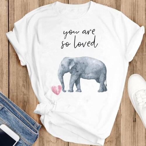 Women Sweet Elephant Animal Casual 2021 Cartoon Fashion Summer Lovely Clothes Print Short Sleeve Tops Tees Tshirt T-Shirt
