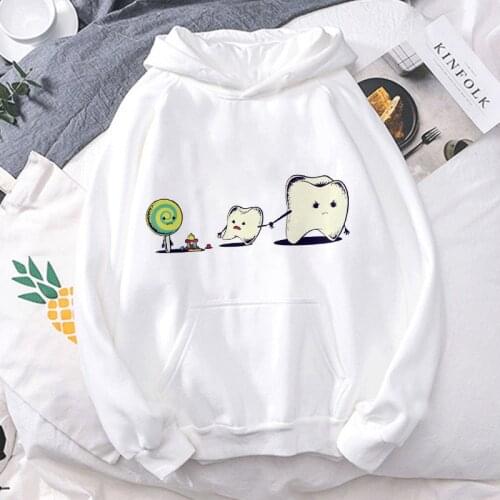 Fun Teeth Printed Harajuku Hoodies Female Kpop Style Loose Sweatshirt Korean Fashion Hip Hop Pullover All-match Women Hoodies