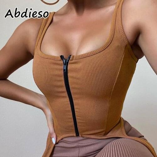 Abdieso Summer Black Sexy Y2K Crop Top Sleeveless 2021 White Zipper Backless Knit Casual Off Shoulder Tank Top Women Streetware