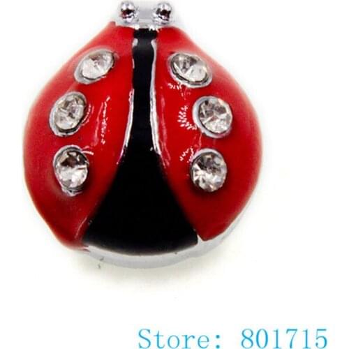 10pcs SL510 Pretty Ladybug Internal Dia. 10mm slide Charms fit 10mm wristband pet collar key chain Jewelry Finding