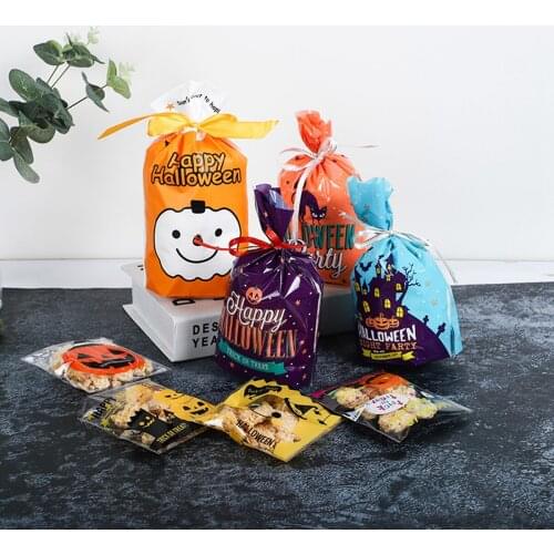 100pcs Halloween Candy Bags Kids Trick or Treat Party Dessert Gift Bag Cartoon Pumpkin Ghost Happy Halloween Party Decor 2021
