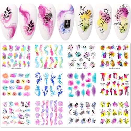 12Pcs/Set Colorful Blooming Waves Nail Water Decals Flower Leaves Lines Stickers Sliders For Nails DIY Manicures Watermark Tips