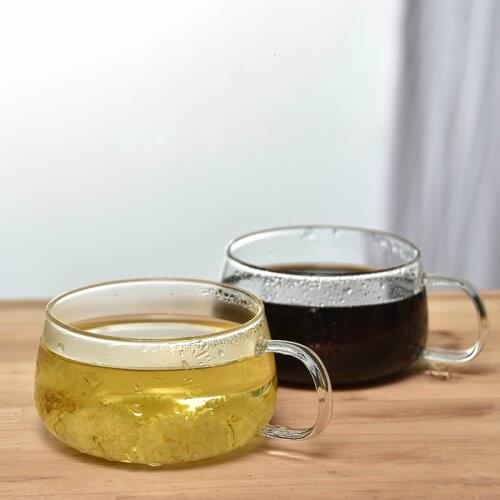 2pcs 200ml Japanese-style Simple Flower Tea Mugs with Handle Single-layer Transparent Tea Cup Heat-resistant Glass Coffee Cup