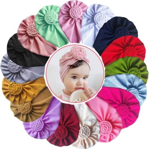 2021 Waffle Crochet Knit Turban Hat for Children Toddler Infant Hospital Baby Girls Beanies Snails Bonnet Twist Braid Donut Kid