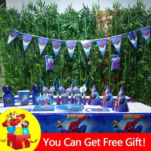 82pc Spiderman Superhero Kids Birthday Party Supplies Tablecloth Banner Cup Plate Napkin Event Decoration Boys Kids Party Favors