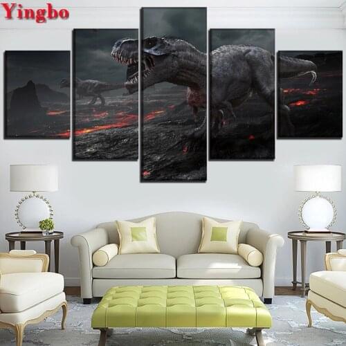 5 pcs/set Diy Diamond Painting Full Drill Cross Stitch Dinosaur Animal Diamond Embroidery Full Square Mosaic Rhinestone Pictures