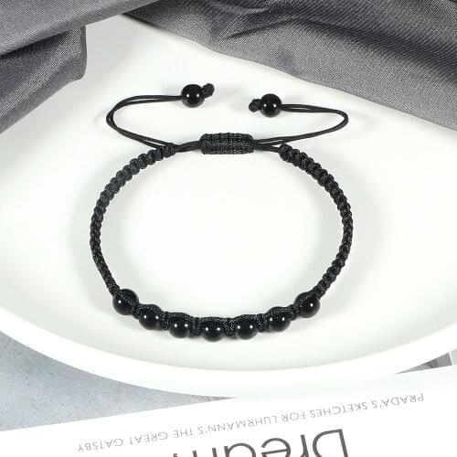 Men Black Bracelet Natural Stone Onyx Lava Beaded Braided Bracelets Bangles Adjustable Rope Chain Homme Fashion Handmade Jewelry