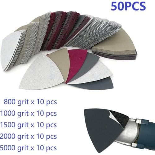 50pc 90mm Wet Dry Sanding Sheets Triangle Sandpaper 800 1000 1500 2000 5000 Grit For Woodworking, Paintwork, Metal