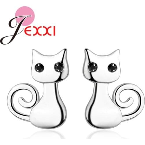 Factory Price Lovely Cats Shape Design Solid 925 Sterling Silver Black Eye Cubic Zirconia Stud Earrings For Women Girls Jewelry