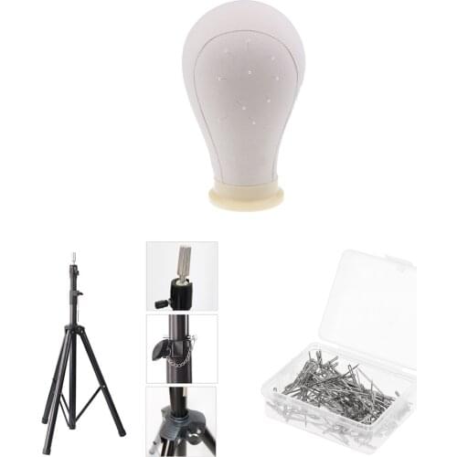 Canvas Block Mannequin Head + Tripod Manikin Stand Practice + 100 T Pins