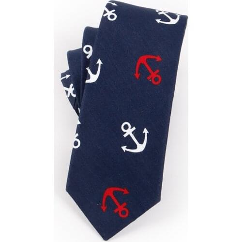 Cotton Tie Fashion Casual 6cm Narrow Ties for Men Jacquard Gravatas Navy Blue White Corbatas Novelty Fancy Anchor Printed Brand