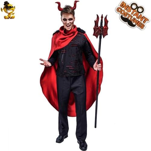 Adult Mens Devil Costumes with Cloak Halloween Holiday Party Fancy Dress Up Purim Cosplay Devil Clothing Outfits for Male