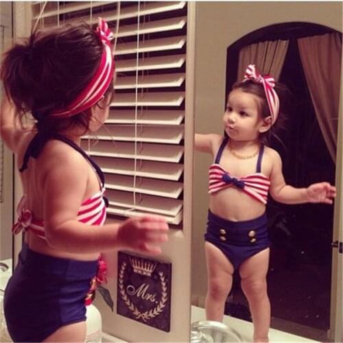 Two-piece Little Girls Stripe Swimsuit Babies Girl Halter Swimwear Beachwear Bathing Suit Swimmers Bikini Costume