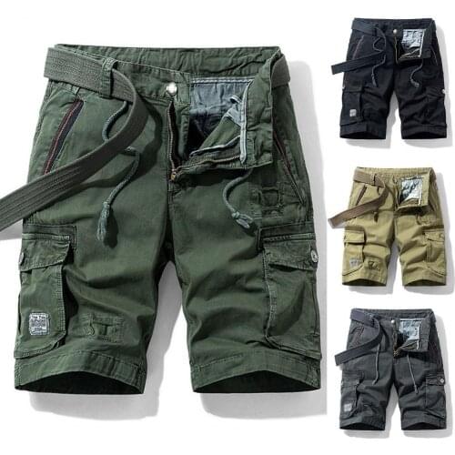 2021 Summer Men Casual Shorts Solid Color All Match Mid Waist Fashion Shorts Multi Pockets Cargo Plus Size Shorts Streetwear