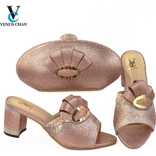 Summer Shoes For Women Crystal Style Women Shoes and Bag African Fashion Italian Design Colorful in Champagne Color for Party