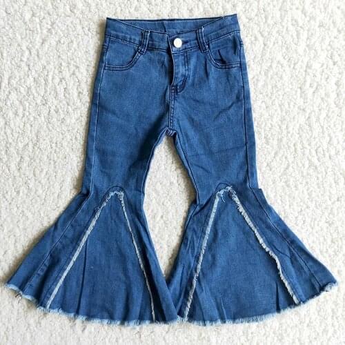 Best Selling Kids High Quality Jeans Baby Girls Fashion Bell-Bottomed Pants With Button Toddlers Cute Denim Pants