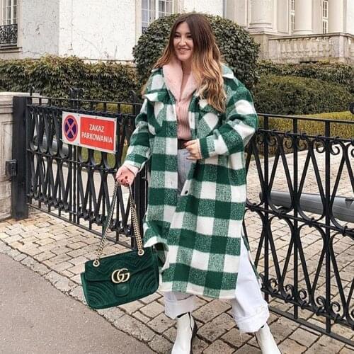 2021 New Women Oversized Coat Long Checked Casual Fashion Chic Women Jackets Long windbreaker Outfits