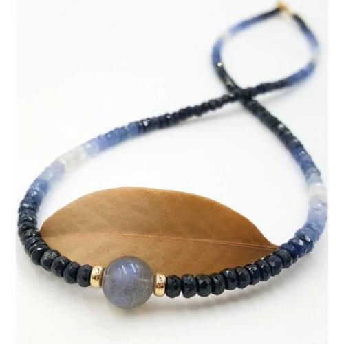 Lii Ji Blue Sapphire Labradorite Necklace Natural Gemstone Sparkling Beads 9K GF/18K Yellow Gold Clasp Necklace Delicate Jewelry