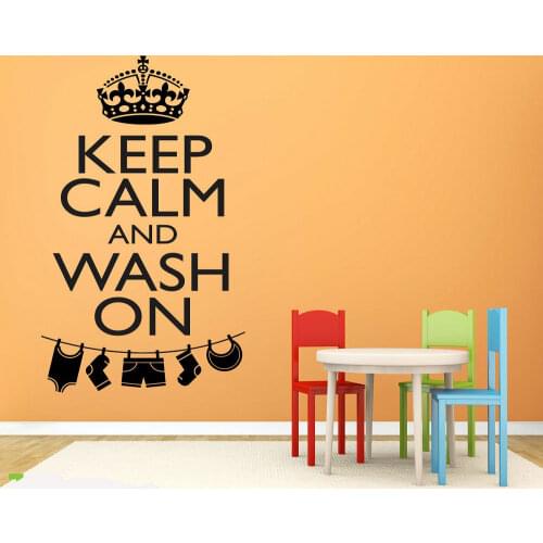 Personality slogan Keep Calm And Wash ON vinyl wall decal detachable laundry room decoration wallpaper XY11