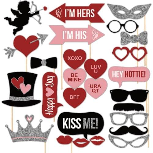 Behogar 27 Pcs DIY Photography Photo Booth Prop for Wedding Birthdays Party Valentine Favor Decoration Selfie Dress-up Accessory