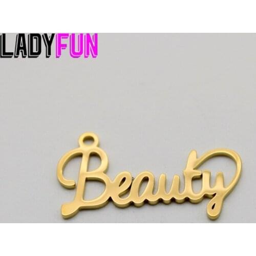 Script Words Beauty Charm Stainless Steel Charms High Polish Mirror Surface Pendant 20pcs/lot