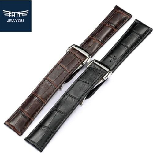 JEAYOU Men Genuine Leather Watch Strap Watch Band Only For Omega De Ville/Aqua Terra/Speedmaster 19/20mm Brown/Black WatchBands