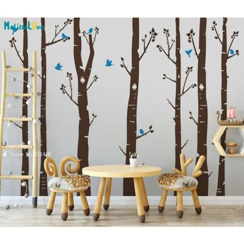 Large Size Seven Birch Tree Wall Stickers Colorful Home Decoration Woodland Decals Nursery Pack Self-adhesive Poster YT4762