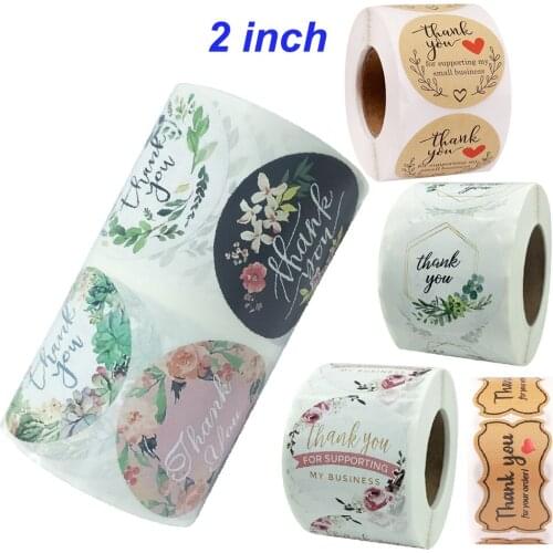 1000Pcs 2inch Cute Thank You Sticker Seal Label Support My Small Business Your Order Back to School Supply Material Scratch Off