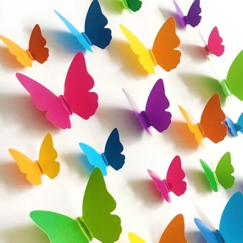 30pcs 3d Pvc multicolor Butterfly Wall Sticker Art Decal living room Solid color Butterflies for Home decor Mural DIY Decals