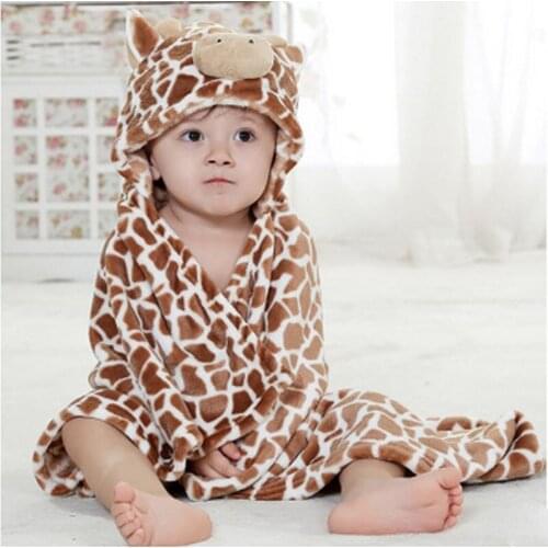 Spring and Autumn Hooded Towels Pink KT Coffee Cow Panda Frog Yellow Duck Flannel Cloak Monolayer
